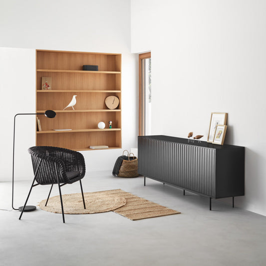 Sierra Sideboard, Four Door, Three Drawers, Six Shelves, Wood with Metal Frame - Matt Black Finish