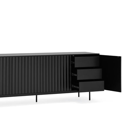 Sierra Sideboard, Four Door, Three Drawers, Six Shelves, Wood with Metal Frame - Matt Black Finish