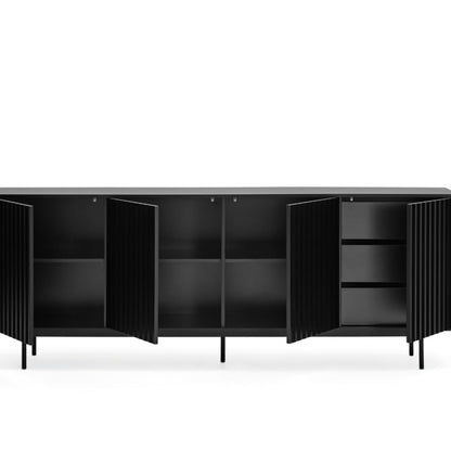 Sierra Sideboard, Four Door, Three Drawers, Six Shelves, Wood with Metal Frame - Matt Black Finish