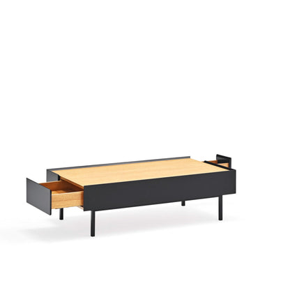 Arista Coffee Table, Rectangular, Two Drawer - Matt Black and Light Oak Finish