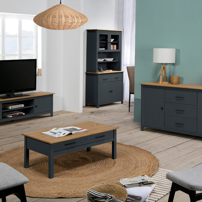 Miranda Painted Wood Display Buffet - Matt Blue and Waxed Pine