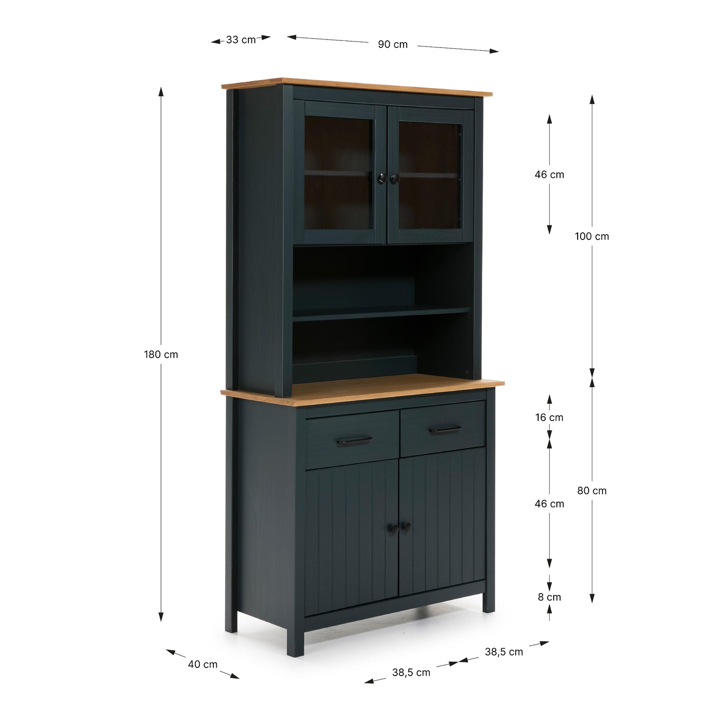 Miranda Painted Wood Display Buffet - Matt Blue and Waxed Pine