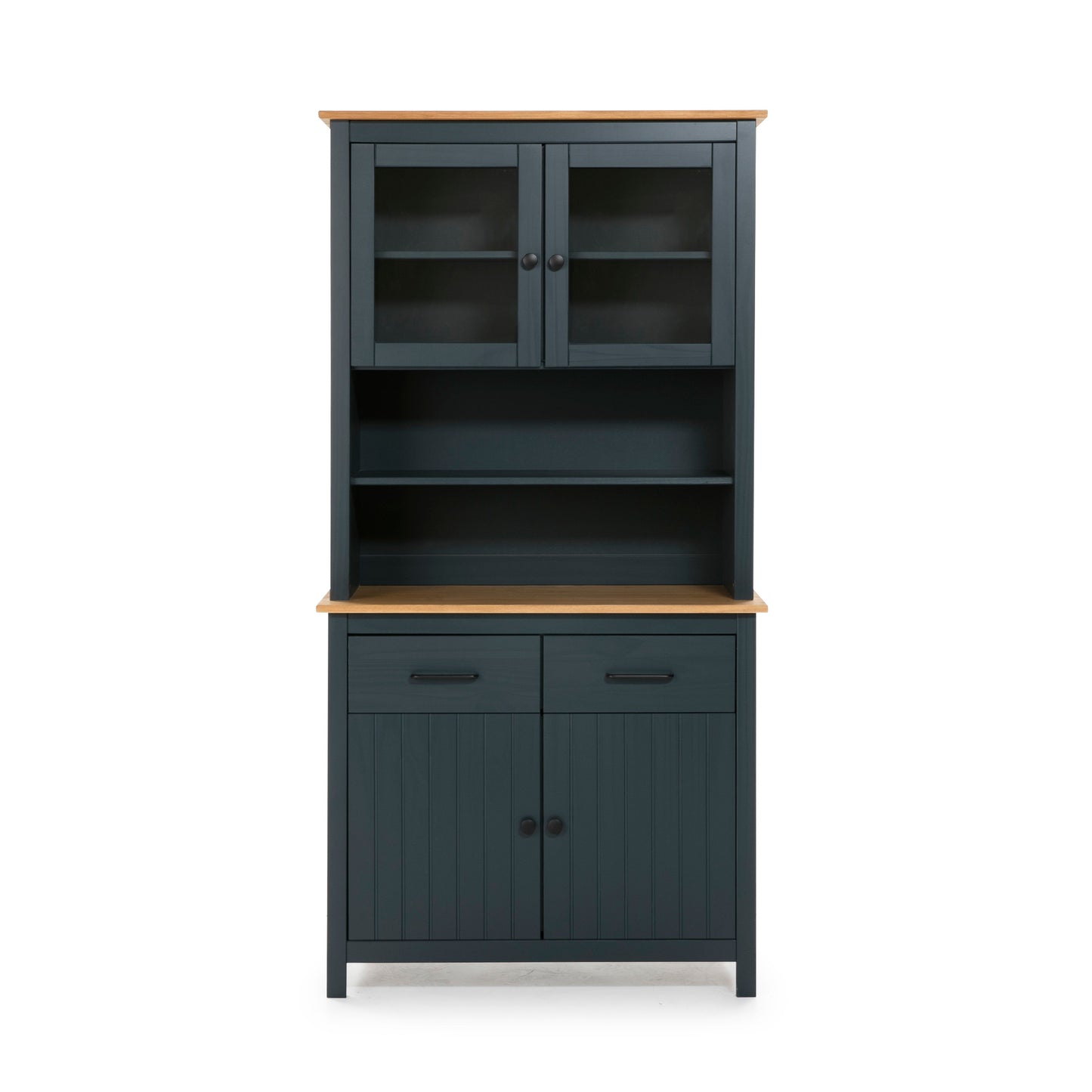 Miranda Painted Wood Display Buffet - Matt Blue and Waxed Pine