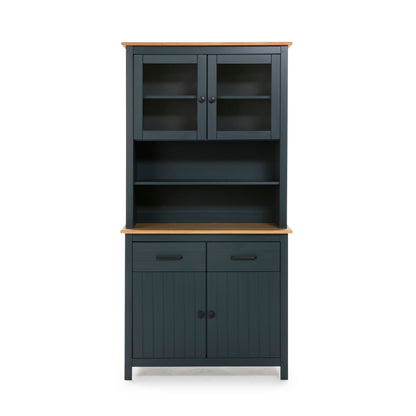 Miranda Painted Wood Display Buffet - Matt Blue and Waxed Pine