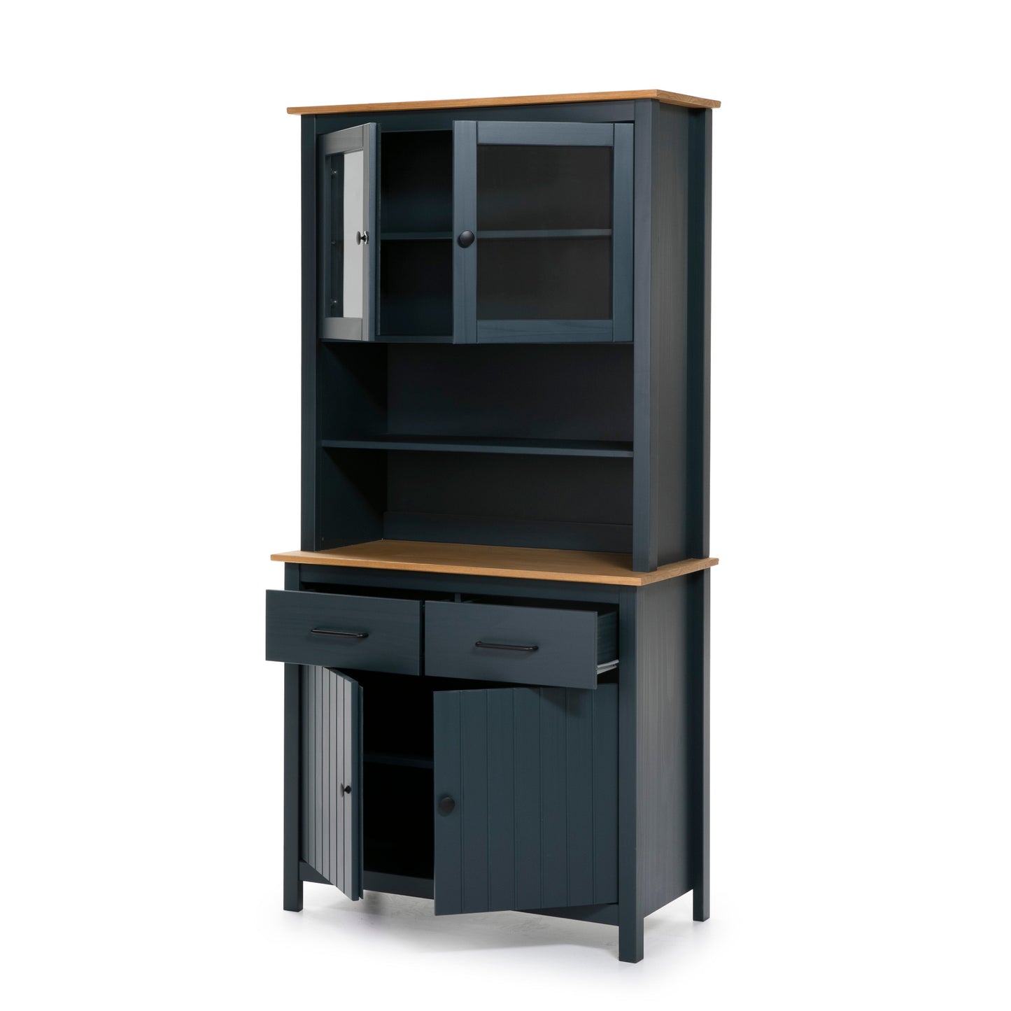 Miranda Painted Wood Display Buffet - Matt Blue and Waxed Pine