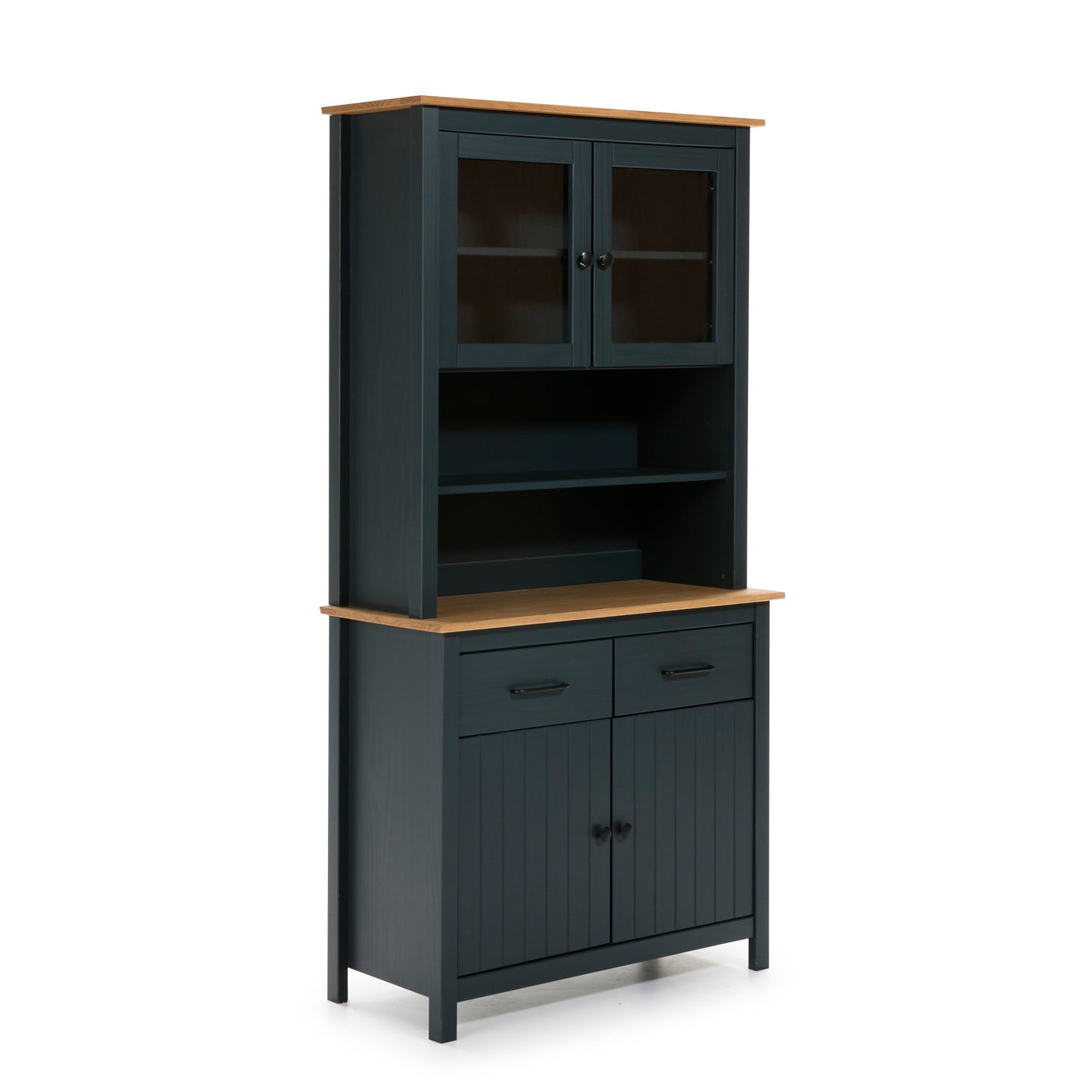 Miranda Painted Wood Display Buffet - Matt Blue and Waxed Pine