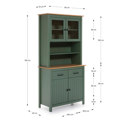 Maria Painted Wood Display Buffet - Matt Green and Waxed Pine