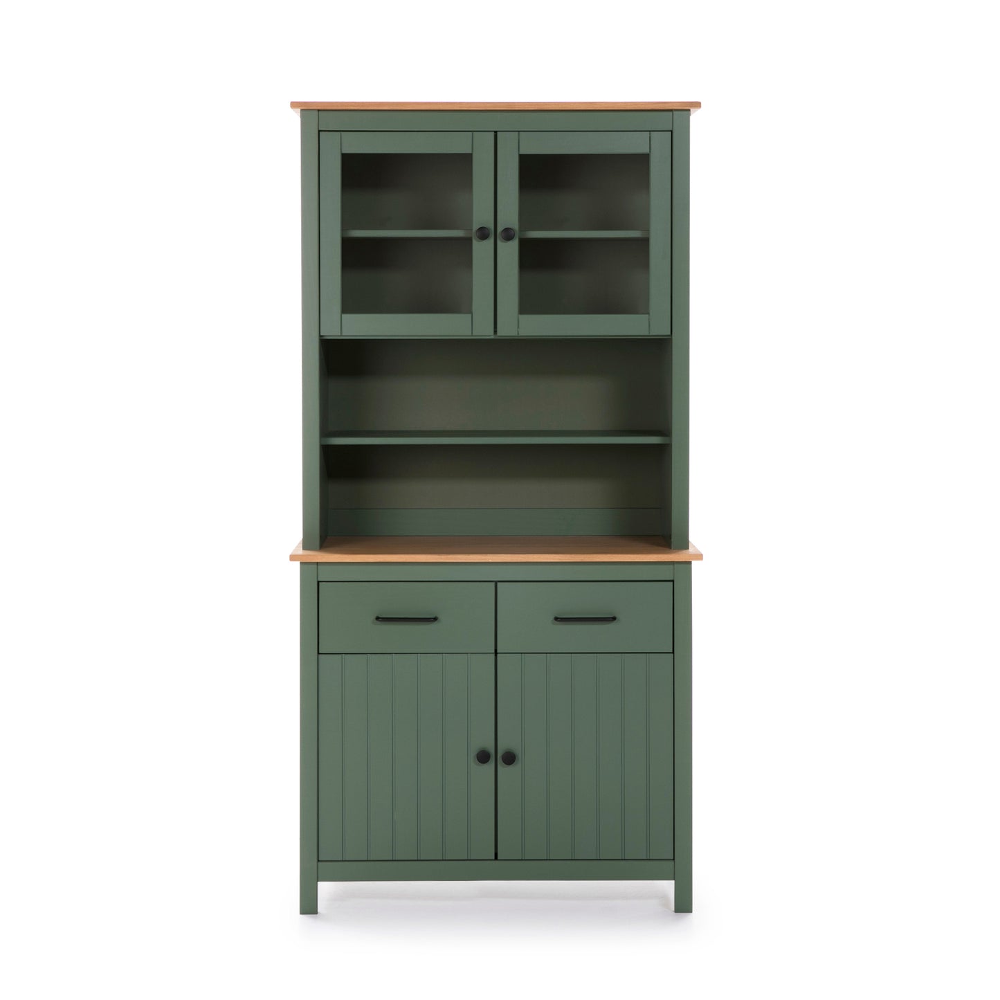 Maria Painted Wood Display Buffet - Matt Green and Waxed Pine