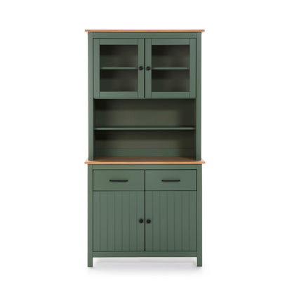 Maria Painted Wood Display Buffet - Matt Green and Waxed Pine