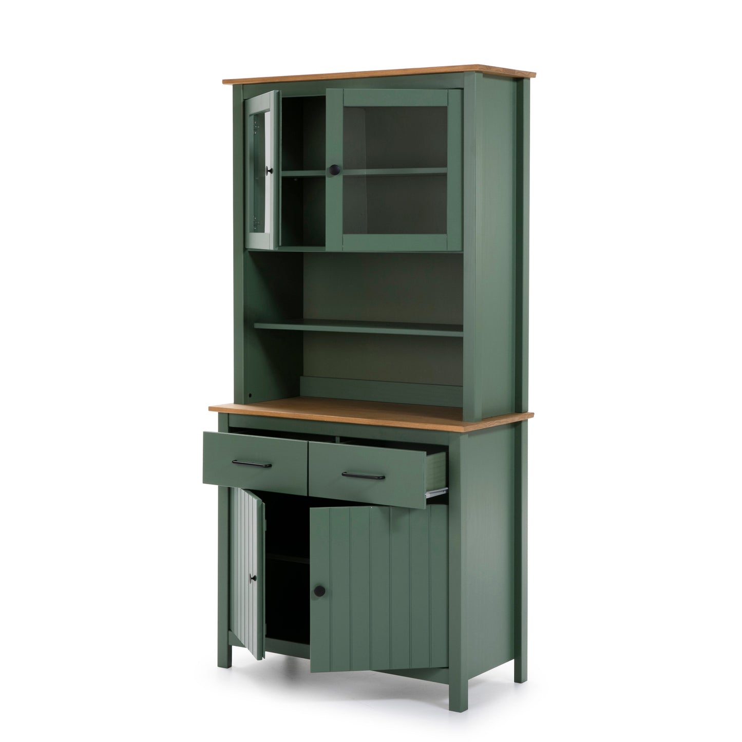 Maria Painted Wood Display Buffet - Matt Green and Waxed Pine