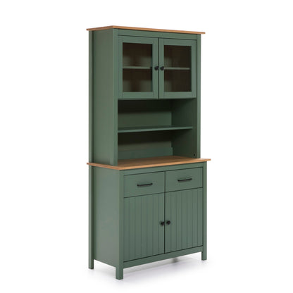 Maria Painted Wood Display Buffet - Matt Green and Waxed Pine