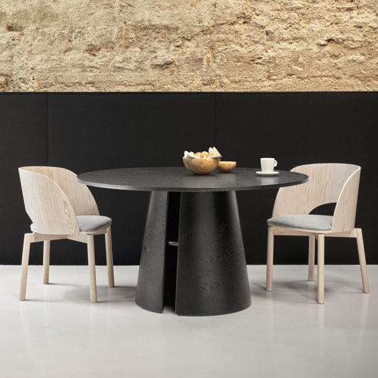 Cristina Dining Table, 137 cm Round Top, Wood Top and Base - Black Ash Finish