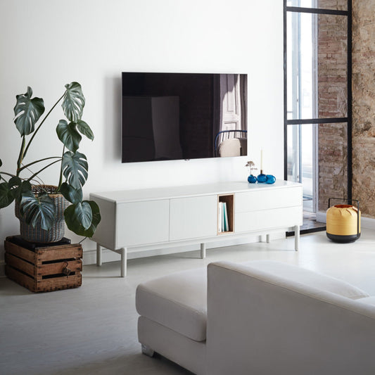 Corvo TV Stand, Two Door, Two Drawer, Storage with AV Access 180 cm - Cream and Oak Finish