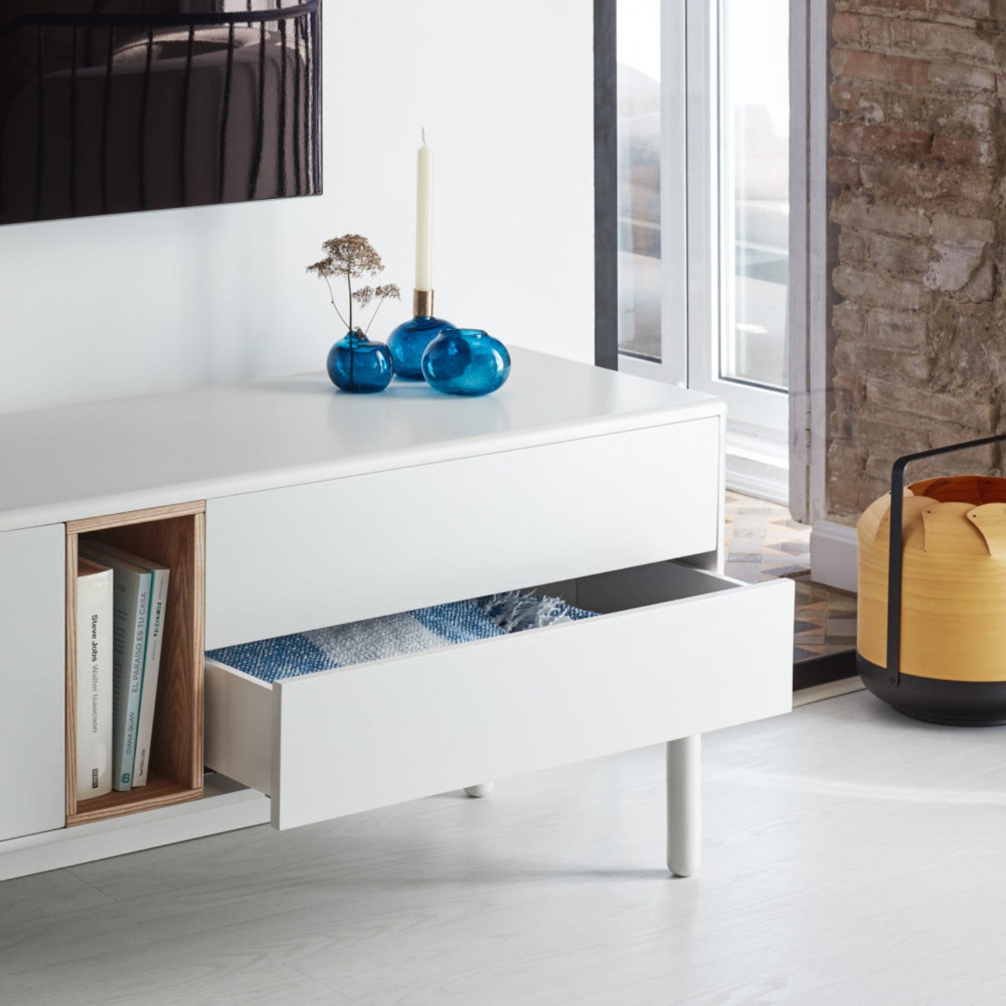 Corvo TV Stand, Two Door, Two Drawer, Storage with AV Access 180 cm - Cream and Oak Finish