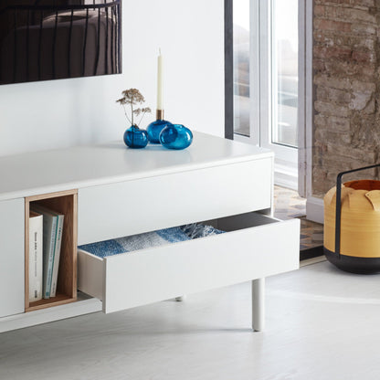 Corvo TV Stand, Two Door, Two Drawer, Storage with AV Access 180 cm - Cream and Oak Finish