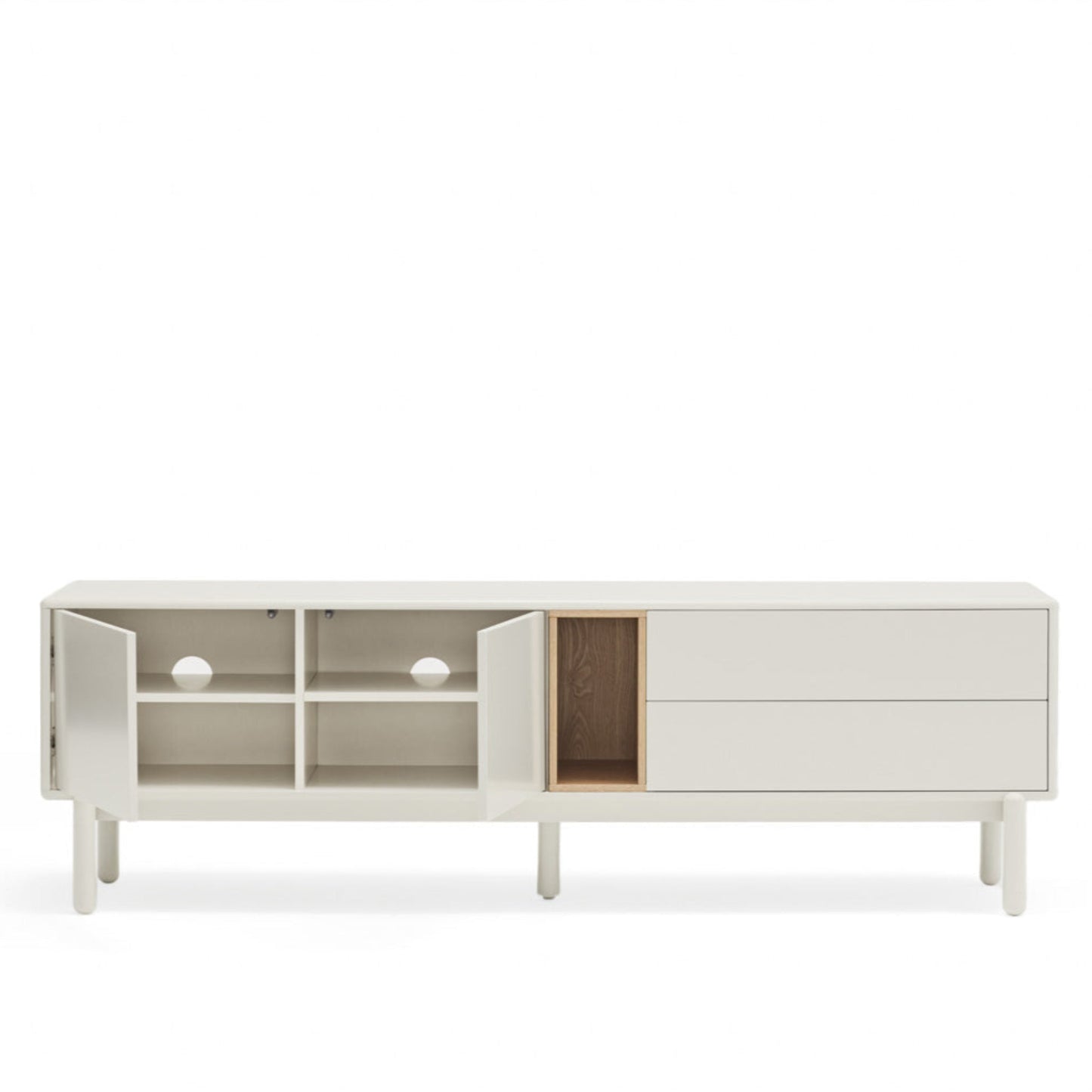 Corvo TV Stand, Two Door, Two Drawer, Storage with AV Access 180 cm - Cream and Oak Finish