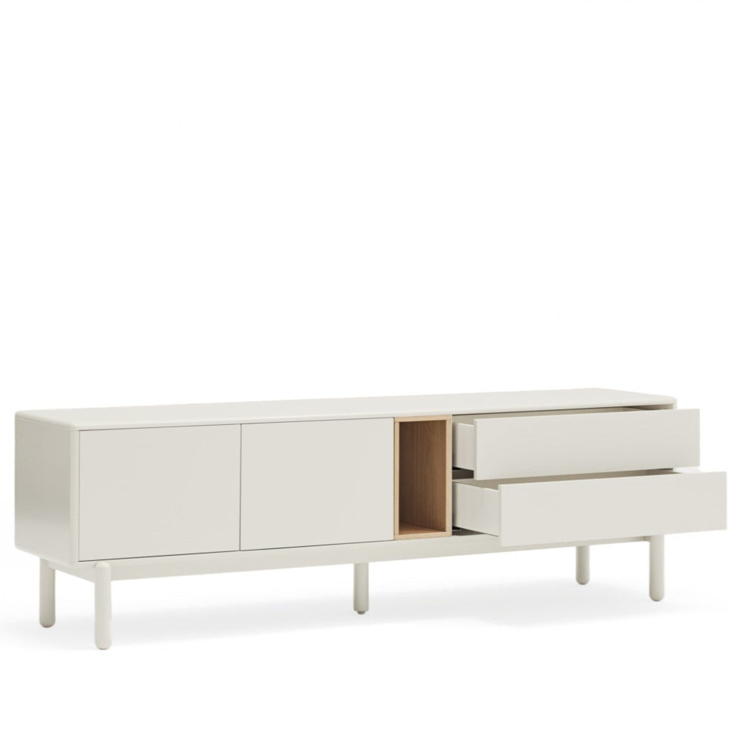 Corvo TV Stand, Two Door, Two Drawer, Storage with AV Access 180 cm - Cream and Oak Finish