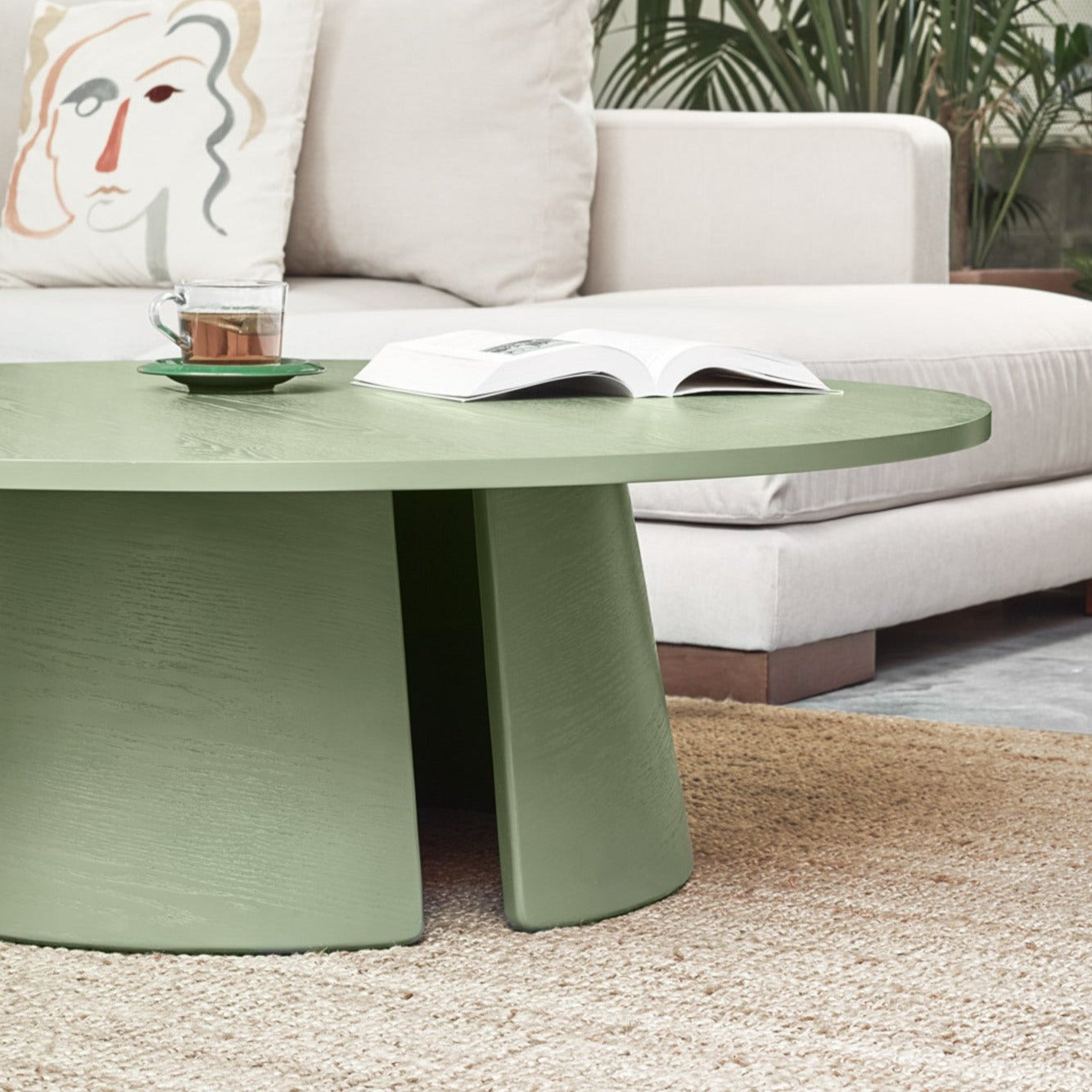 Cristina Coffee Table, 110 cm Round Top, Wood - Olive Green Finish
