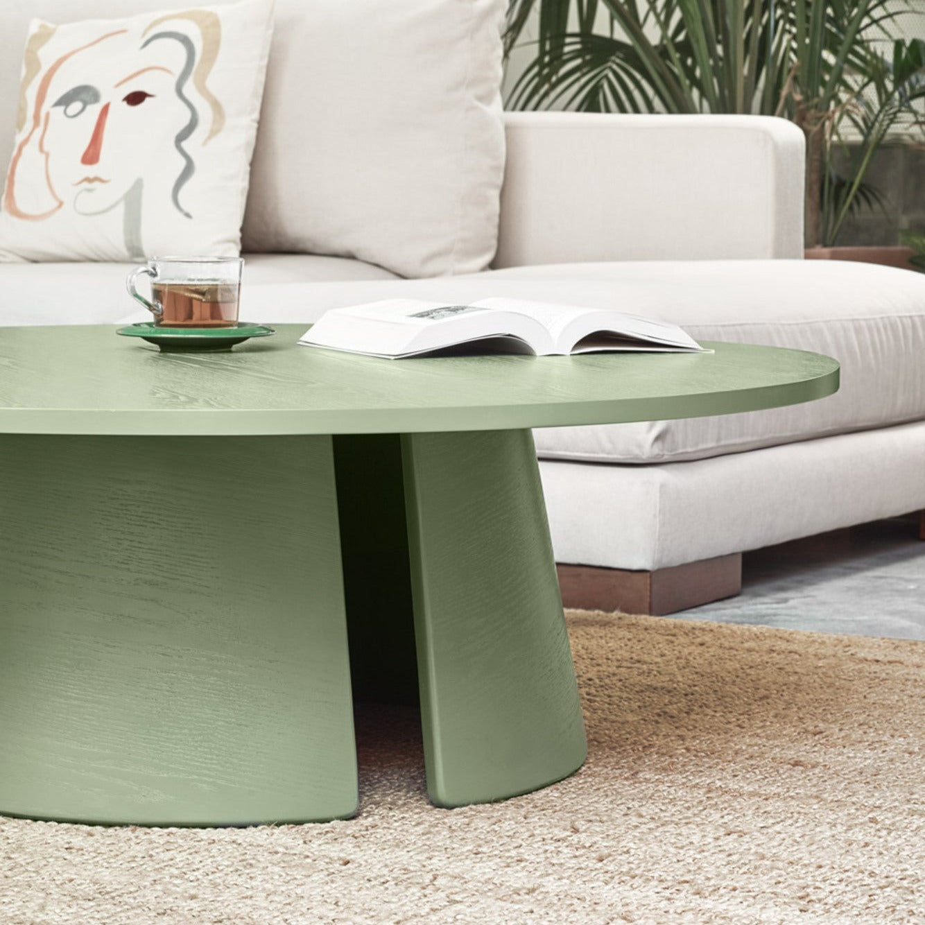 Cristina Coffee Table, 110 cm Round Top, Wood - Olive Green Finish