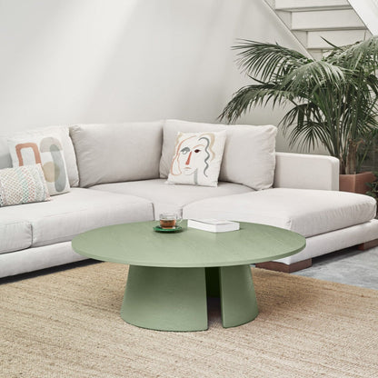 Cristina Coffee Table, 110 cm Round Top, Wood - Olive Green Finish