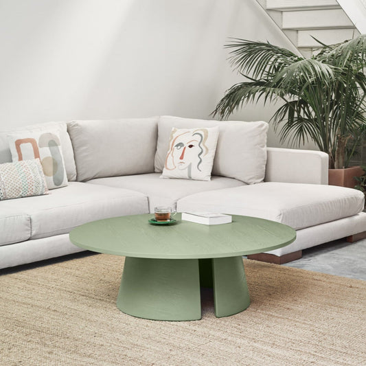 Cristina Coffee Table, 110 cm Round Top, Wood - Olive Green Finish