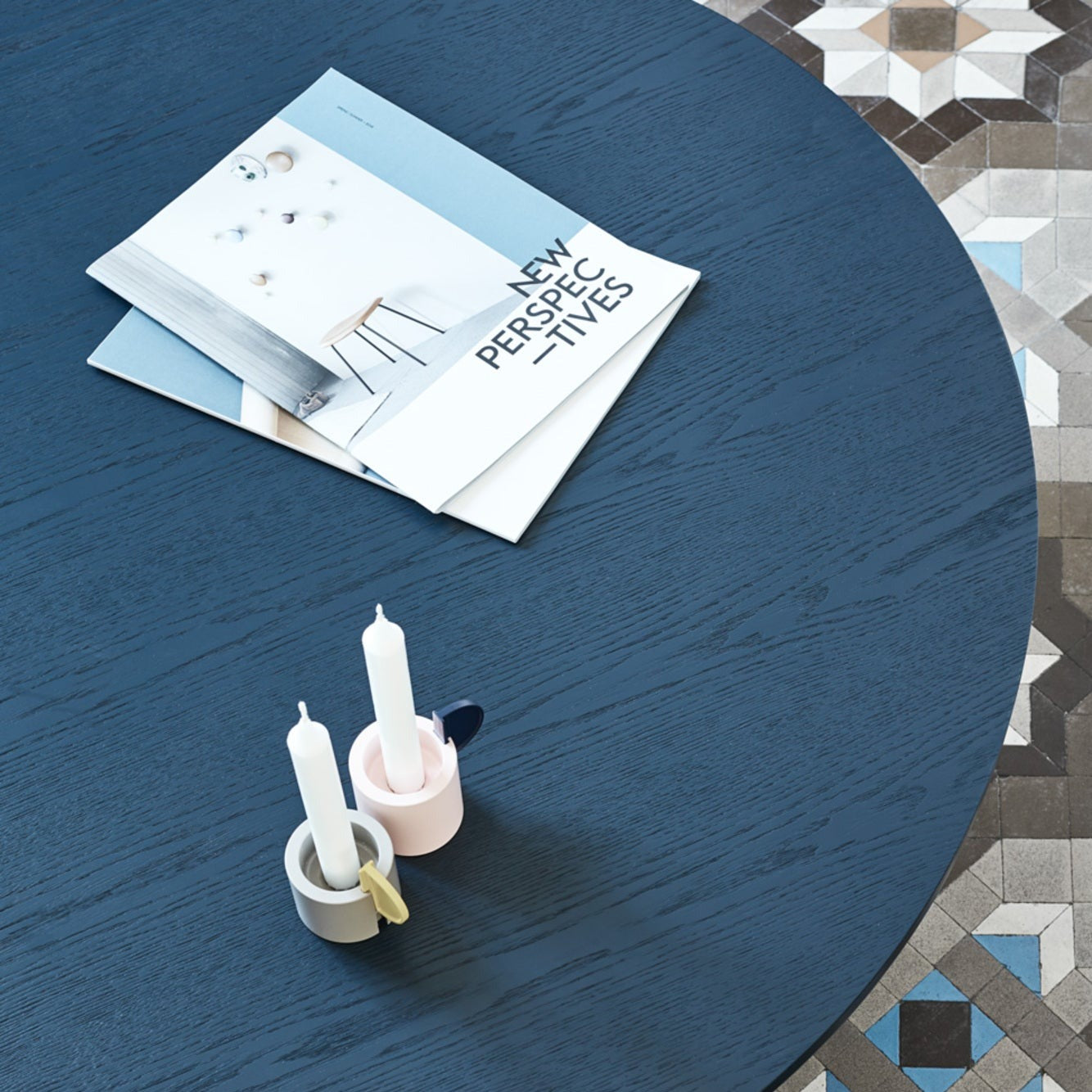 Cristina Coffee Table, 110 cm Round Top, Wood - Navy Blue Finish