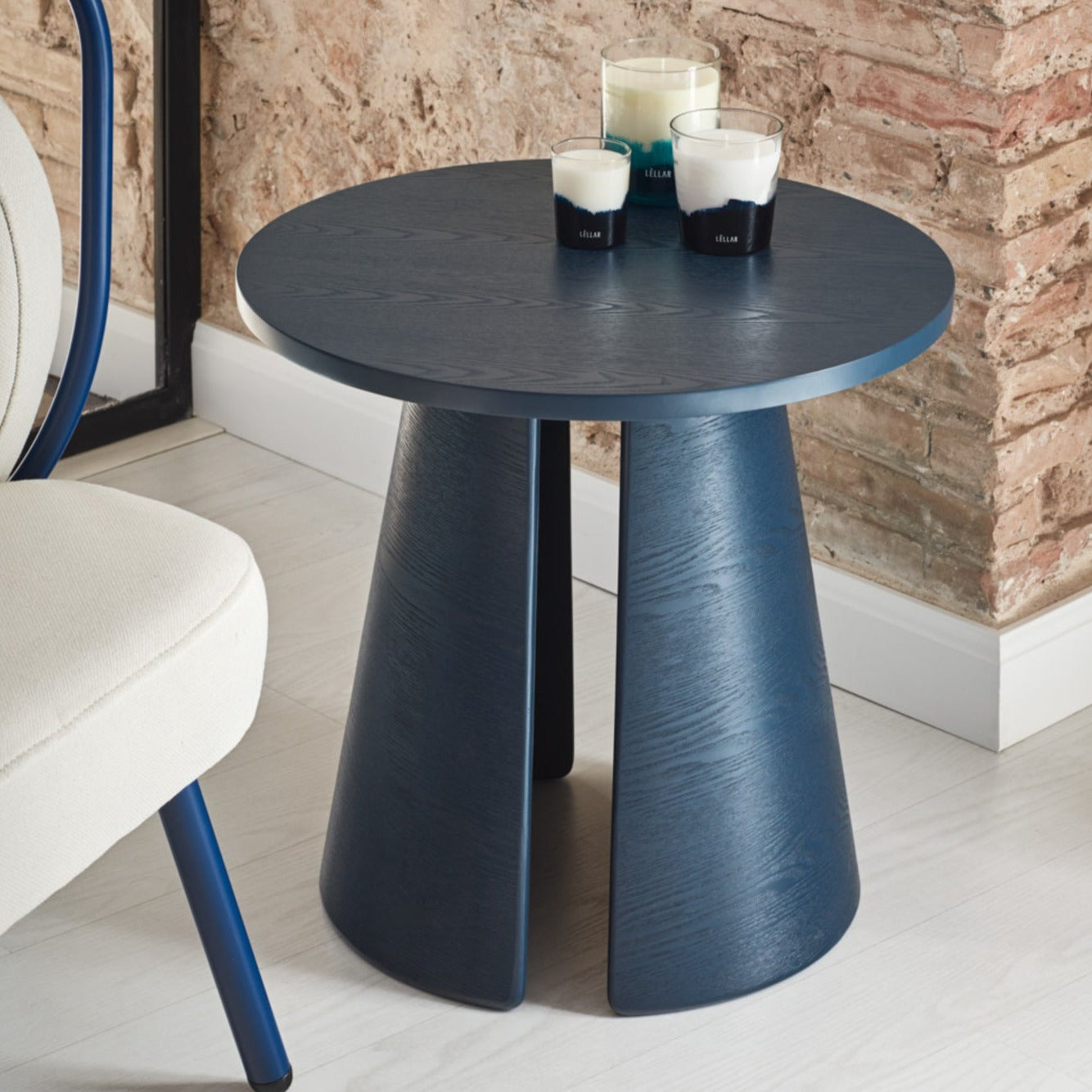 Cristina Side Table, 50 cm Round Top, Wood - Navy Blue Finish