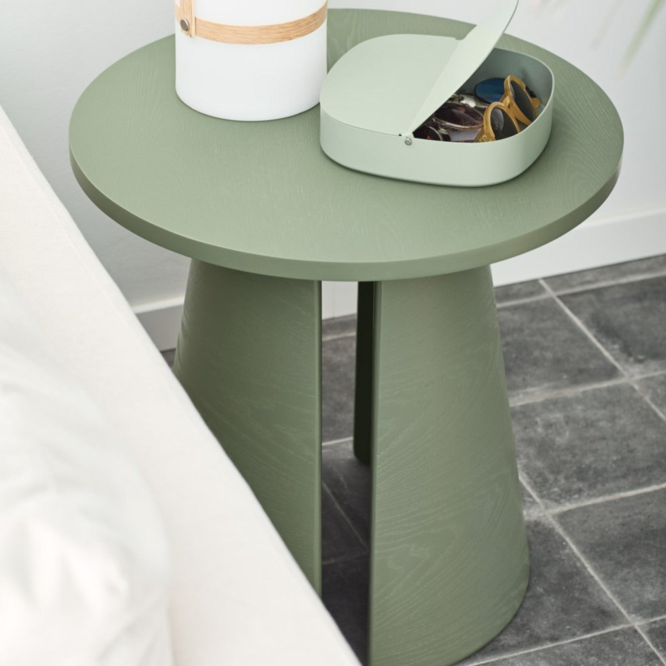 Cristina Side Table, 50 cm Round Top, Wood - Olive Green Ash Finish