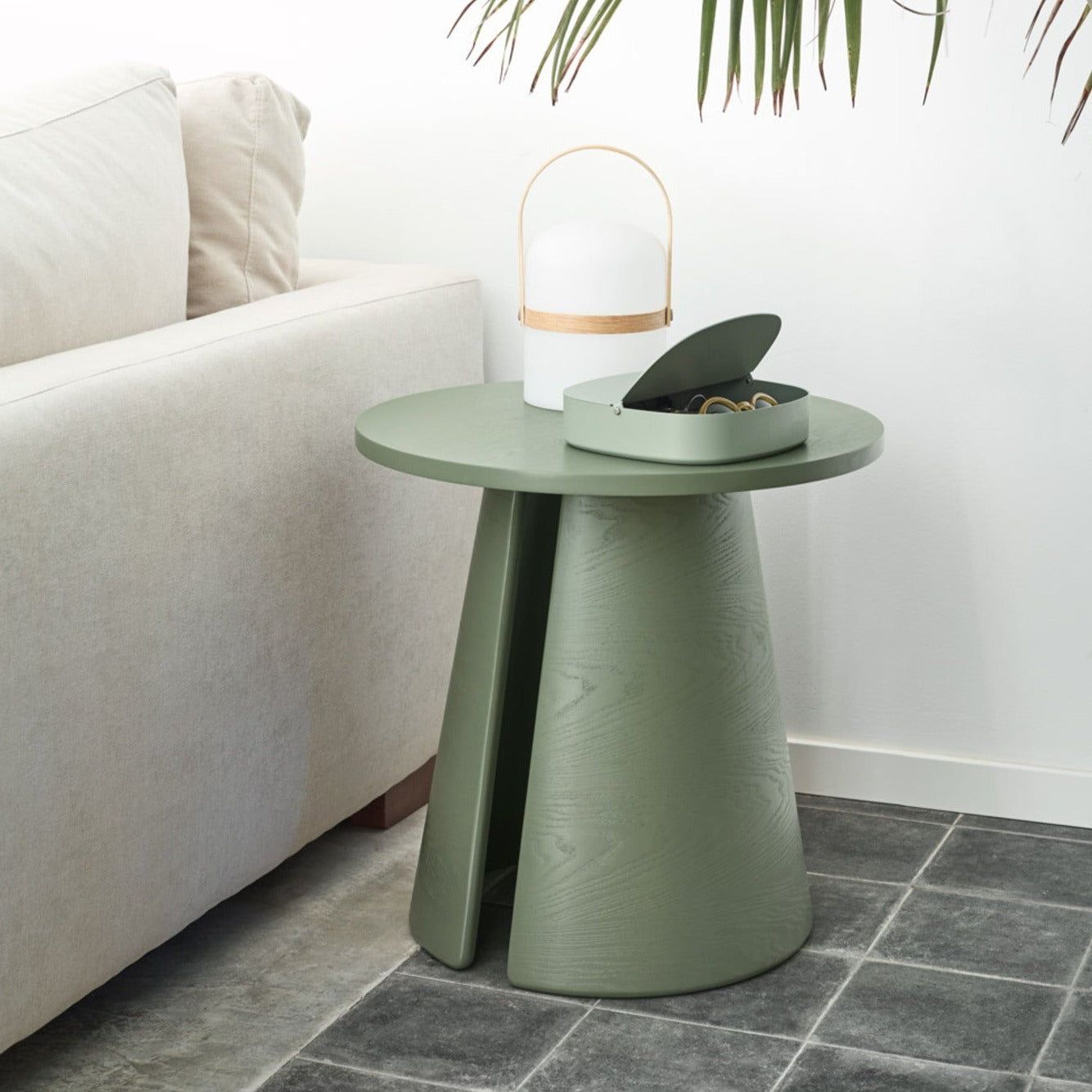 Cristina Side Table, 50 cm Round Top, Wood - Olive Green Ash Finish