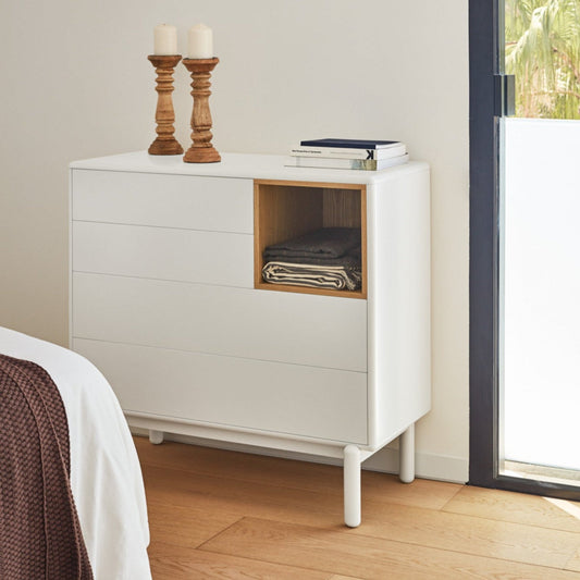 Corvo Chest of Four Drawers, 90 cm, Storage - Cream and Oak Finish