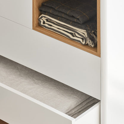 Corvo Chest of Four Drawers, 90 cm, Storage - Cream and Oak Finish