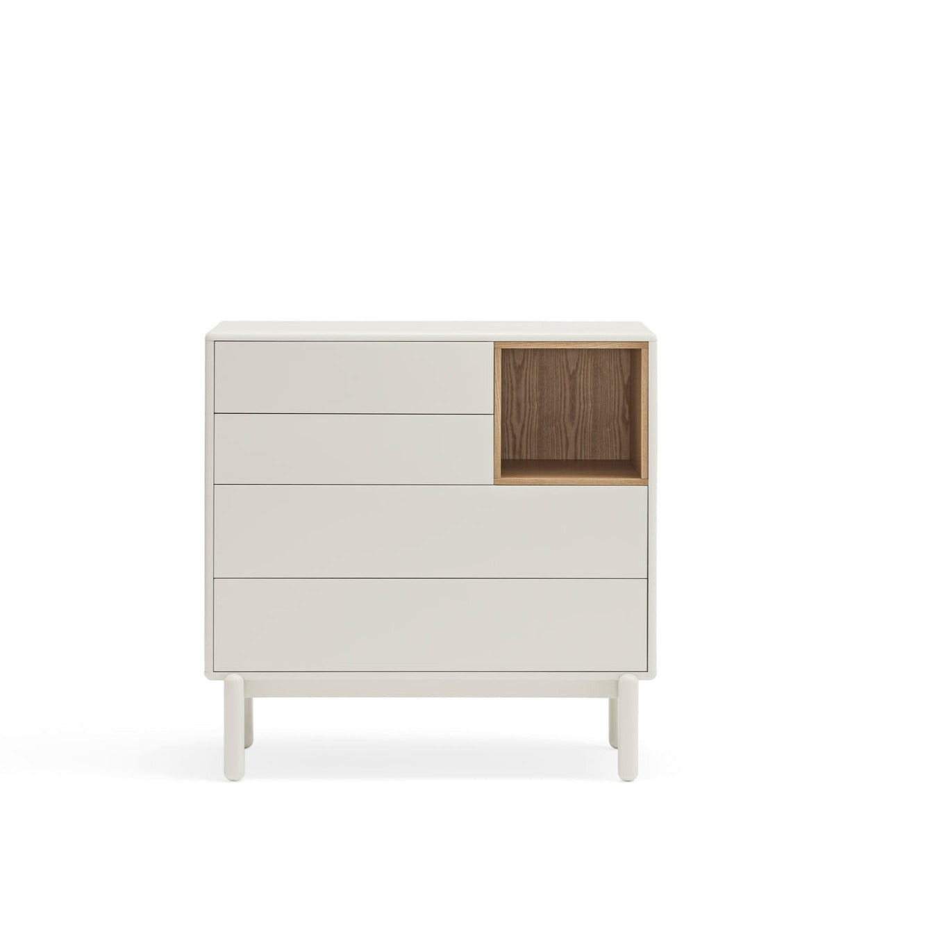 Corvo Chest of Four Drawers, 90 cm, Storage - Cream and Oak Finish
