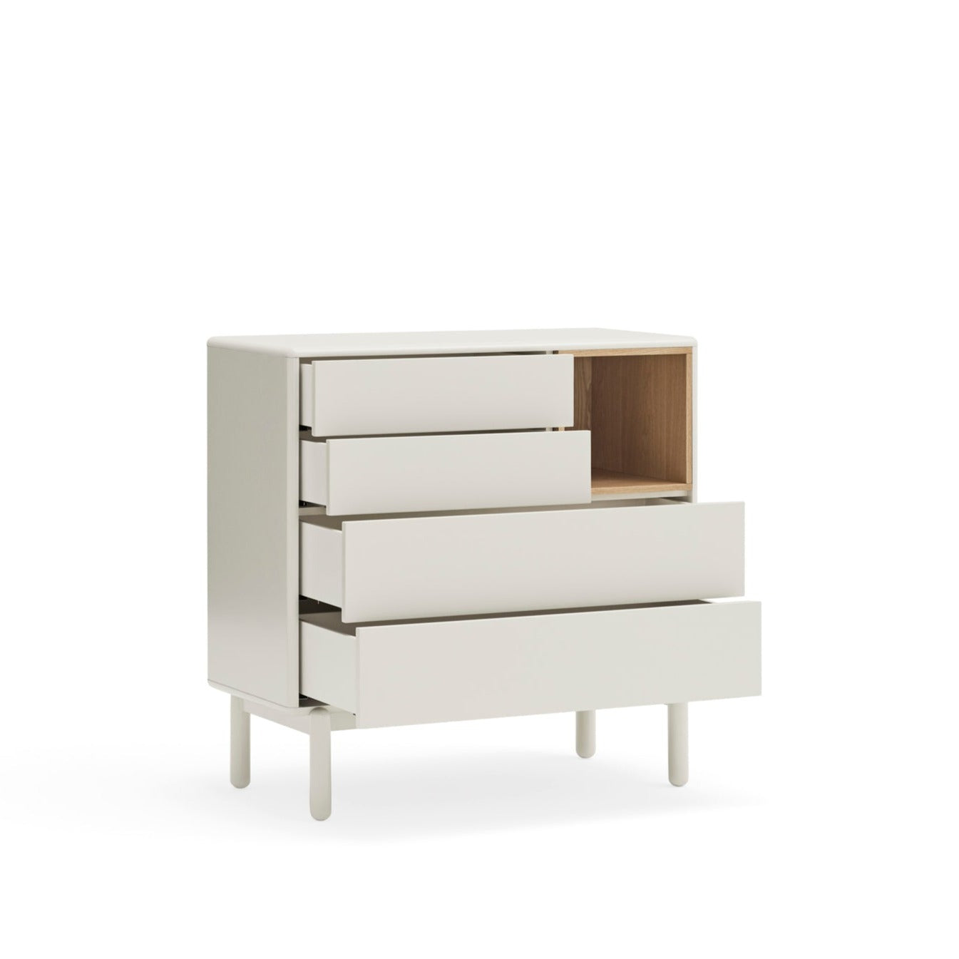 Corvo Chest of Four Drawers, 90 cm, Storage - Cream and Oak Finish