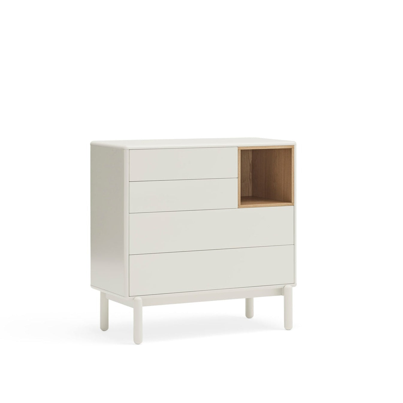 Corvo Chest of Four Drawers, 90 cm, Storage - Cream and Oak Finish