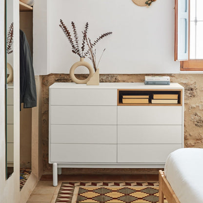 Corvo Chest of Seven Drawers, 120 cm, Storage - Cream and Oak Finish