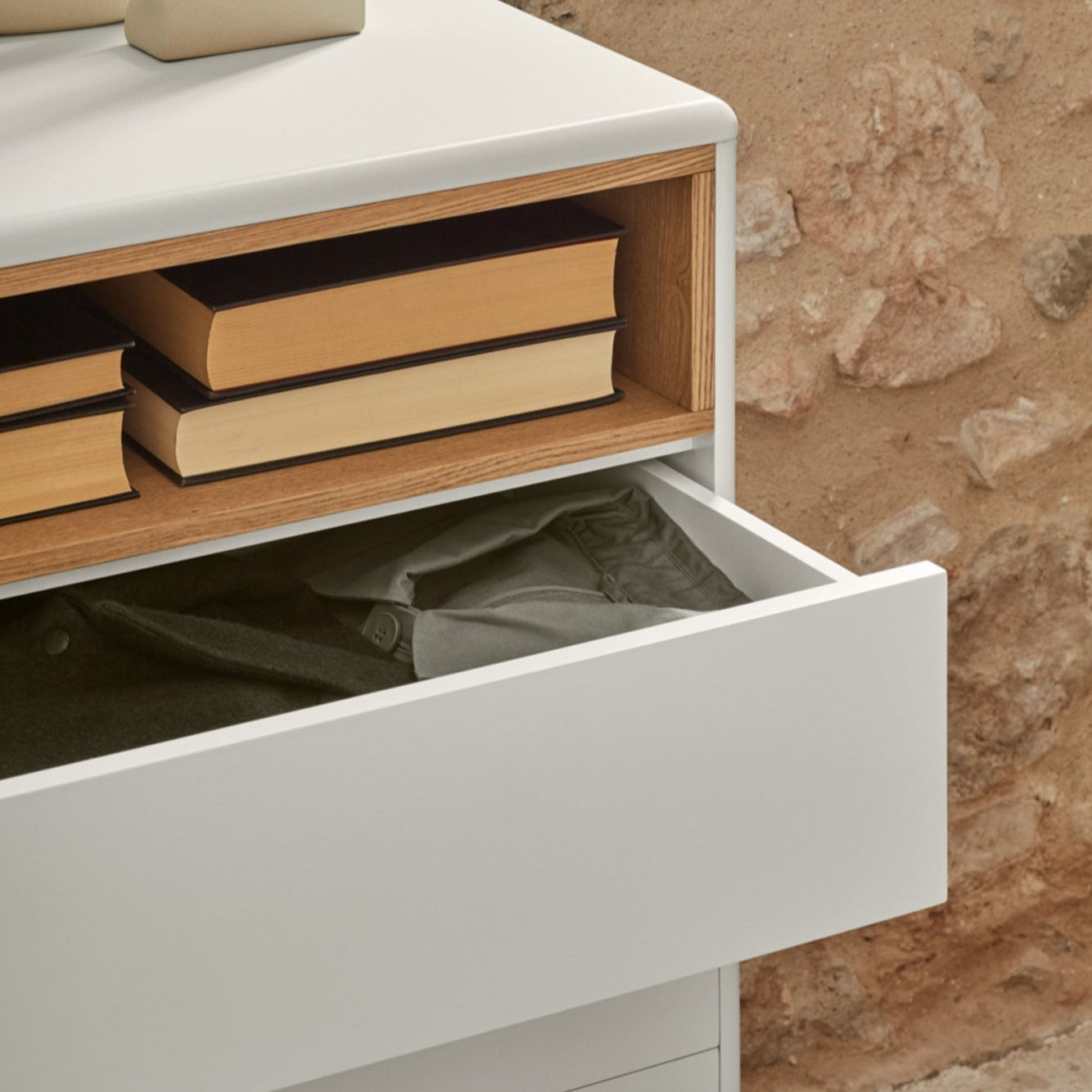 Corvo Chest of Seven Drawers, 120 cm, Storage - Cream and Oak Finish