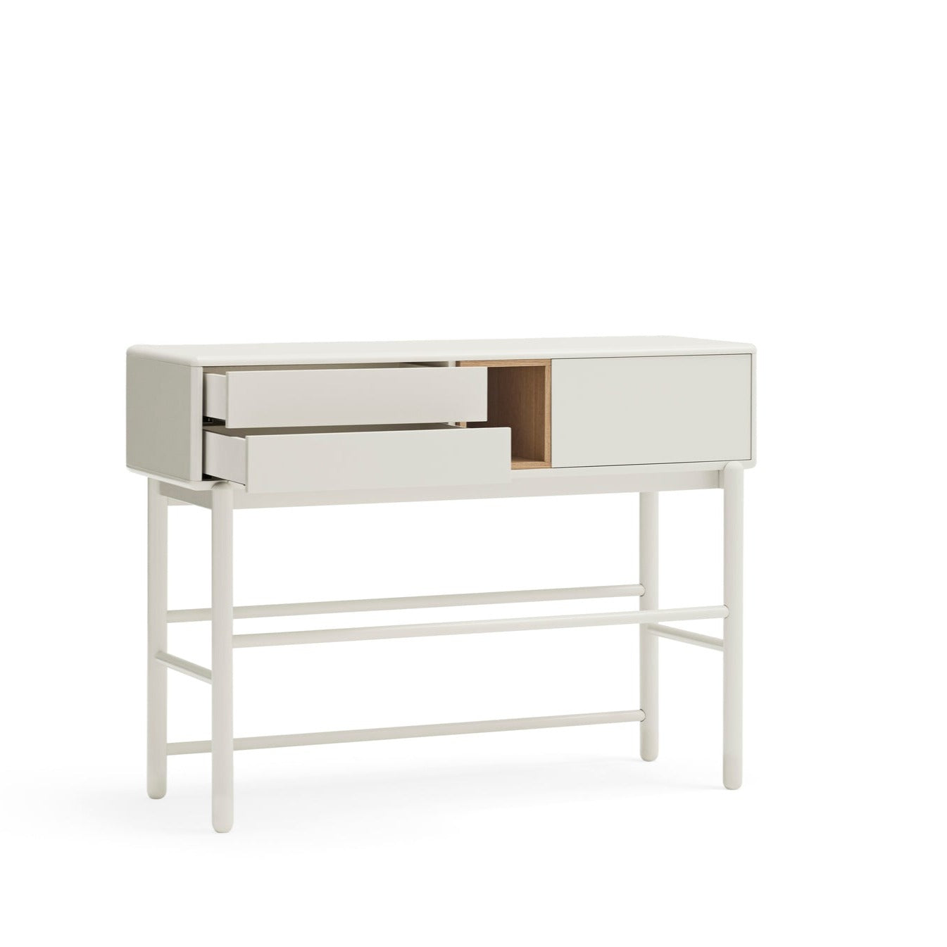 Corvo Hallway Console Table, Two Drawers, One Door, Storage Space - Cream and Oak Finish