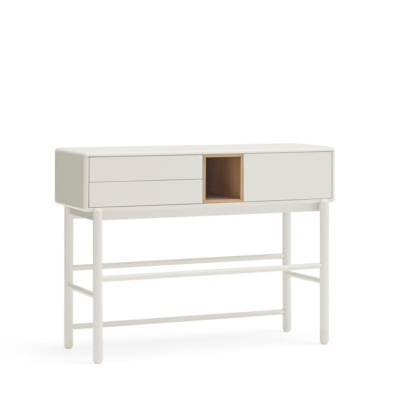 Corvo Hallway Console Table, Two Drawers, One Door, Storage Space - Cream and Oak Finish