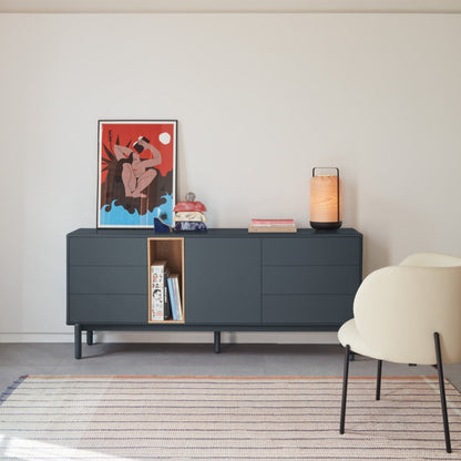 Corvo Sideboard, One Door, Six Drawers, 180 cm Storage - Anthracite and Oak Finish