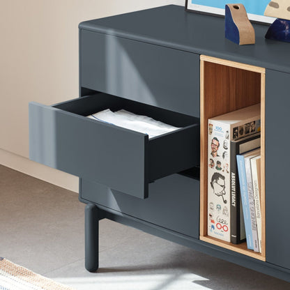 Corvo Sideboard, One Door, Six Drawers, 180 cm Storage - Anthracite and Oak Finish