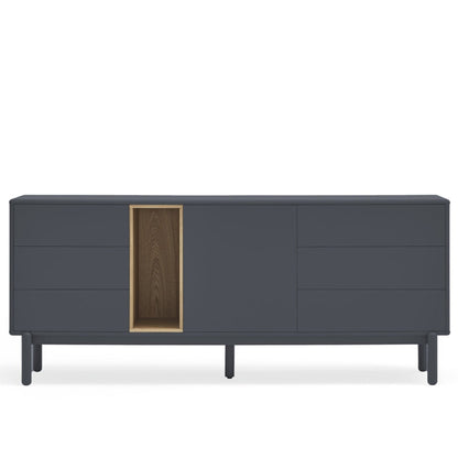 Corvo Sideboard, One Door, Six Drawers, 180 cm Storage - Anthracite and Oak Finish