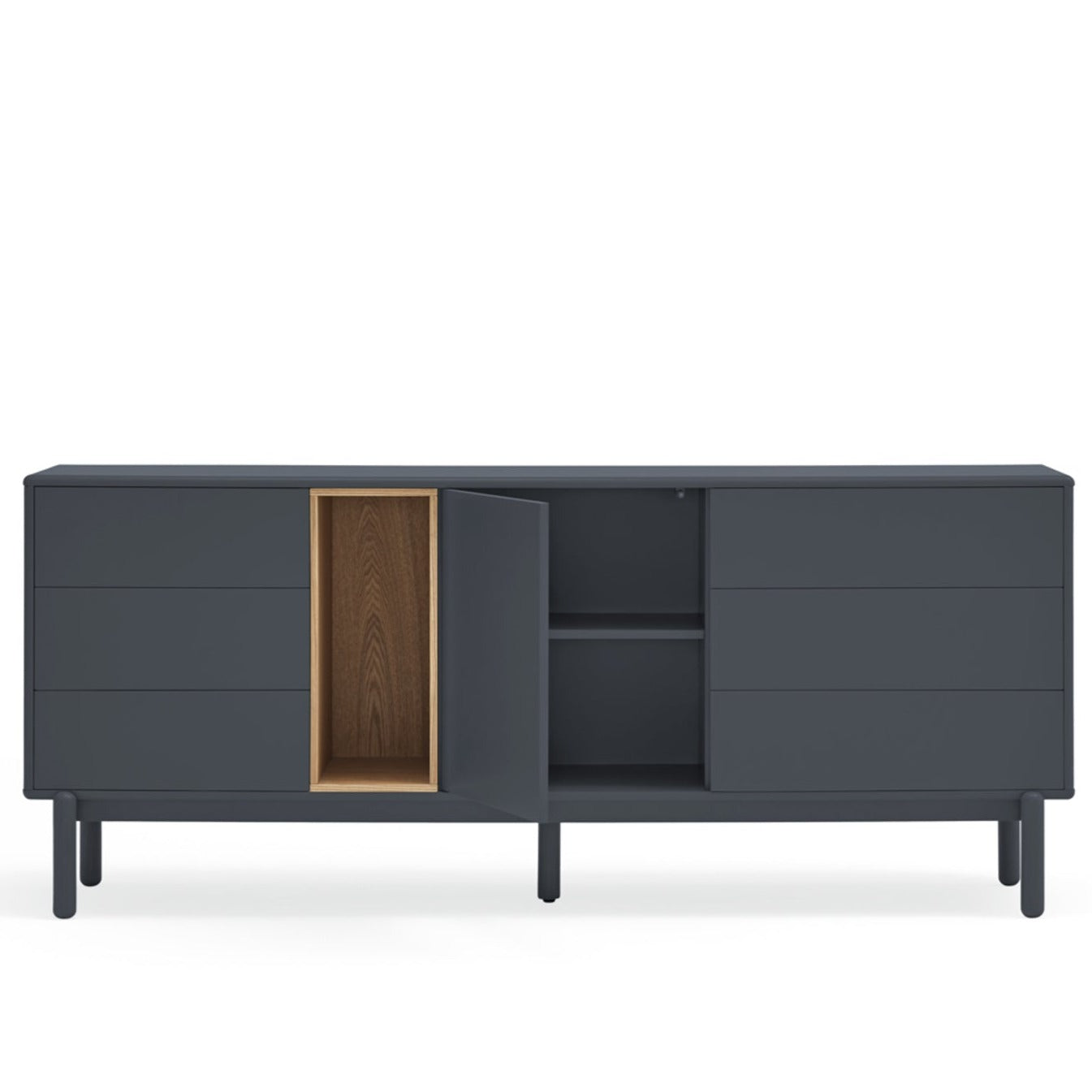 Corvo Sideboard, One Door, Six Drawers, 180 cm Storage - Anthracite and Oak Finish