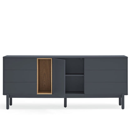 Corvo Sideboard, One Door, Six Drawers, 180 cm Storage - Anthracite and Oak Finish