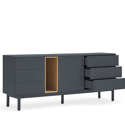 Corvo Sideboard, One Door, Six Drawers, 180 cm Storage - Anthracite and Oak Finish