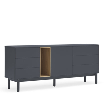 Corvo Sideboard, One Door, Six Drawers, 180 cm Storage - Anthracite and Oak Finish