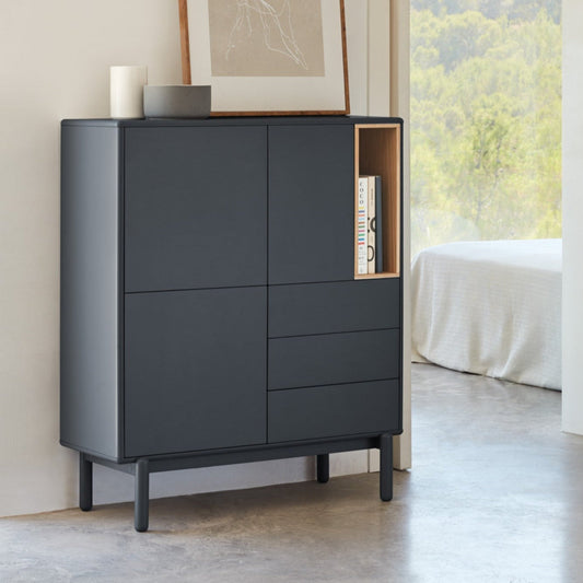 Corvo Storage Unit, Three Drawers, Two Doors, Five Shelves - Anthracite Grey and Oak Finish