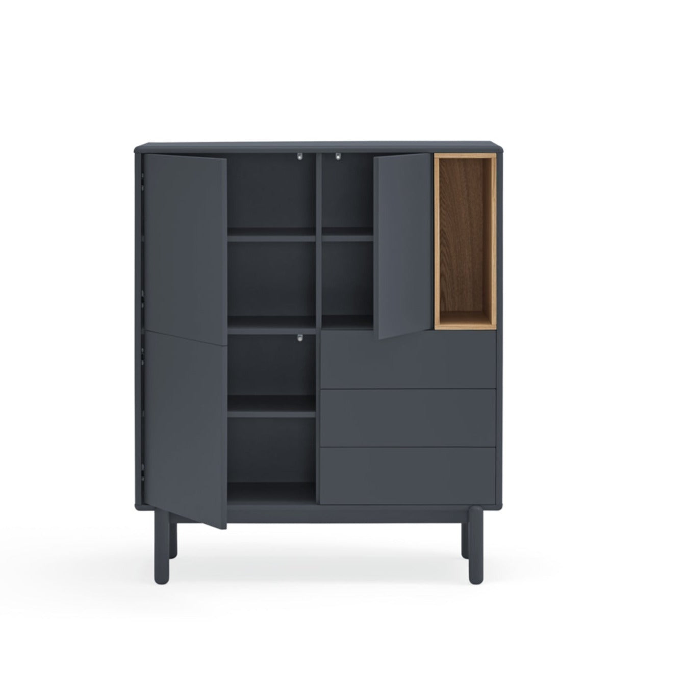 Corvo Storage Unit, Three Drawers, Two Doors, Five Shelves - Anthracite Grey and Oak Finish
