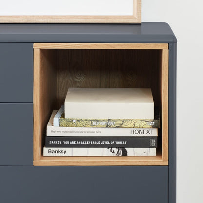 Corvo Chest of Four Drawers, 90 cm, Storage - Anthracite Grey and Oak Finish