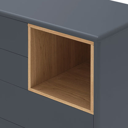 Corvo Chest of Four Drawers, 90 cm, Storage - Anthracite Grey and Oak Finish