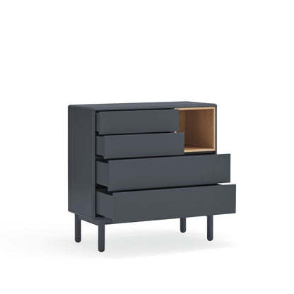 Corvo Chest of Four Drawers, 90 cm, Storage - Anthracite Grey and Oak Finish